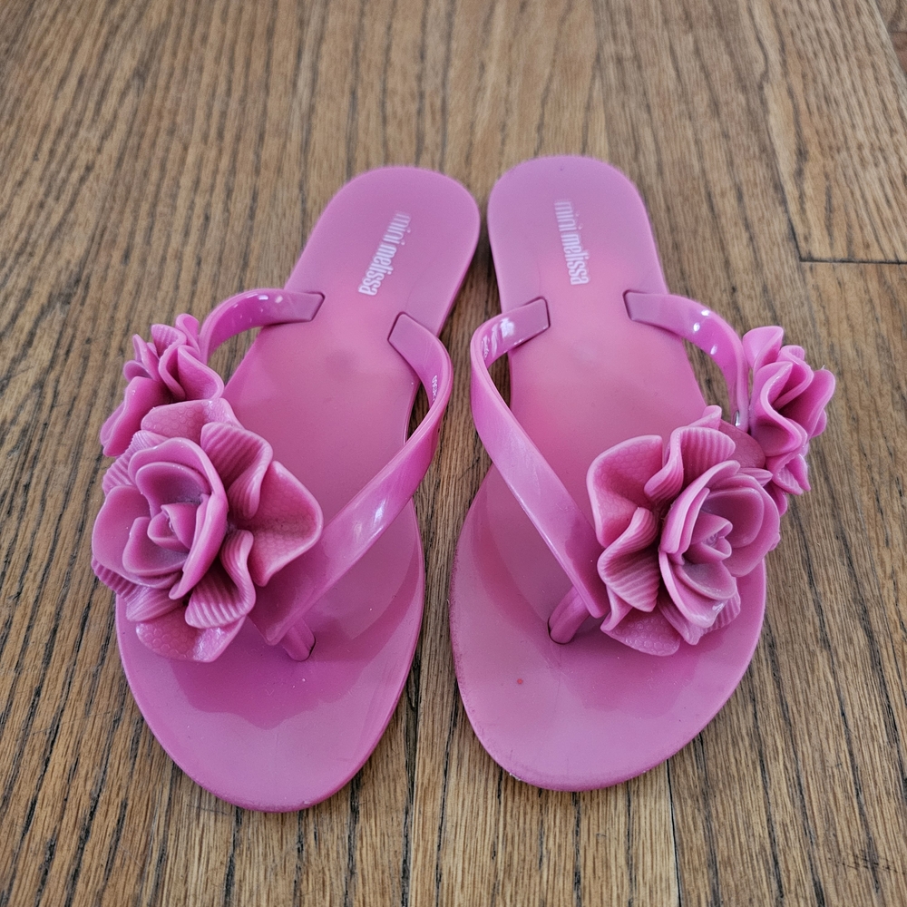Mini Melissa Vibrant Pink Rose Accents Sandals Girls Size 12